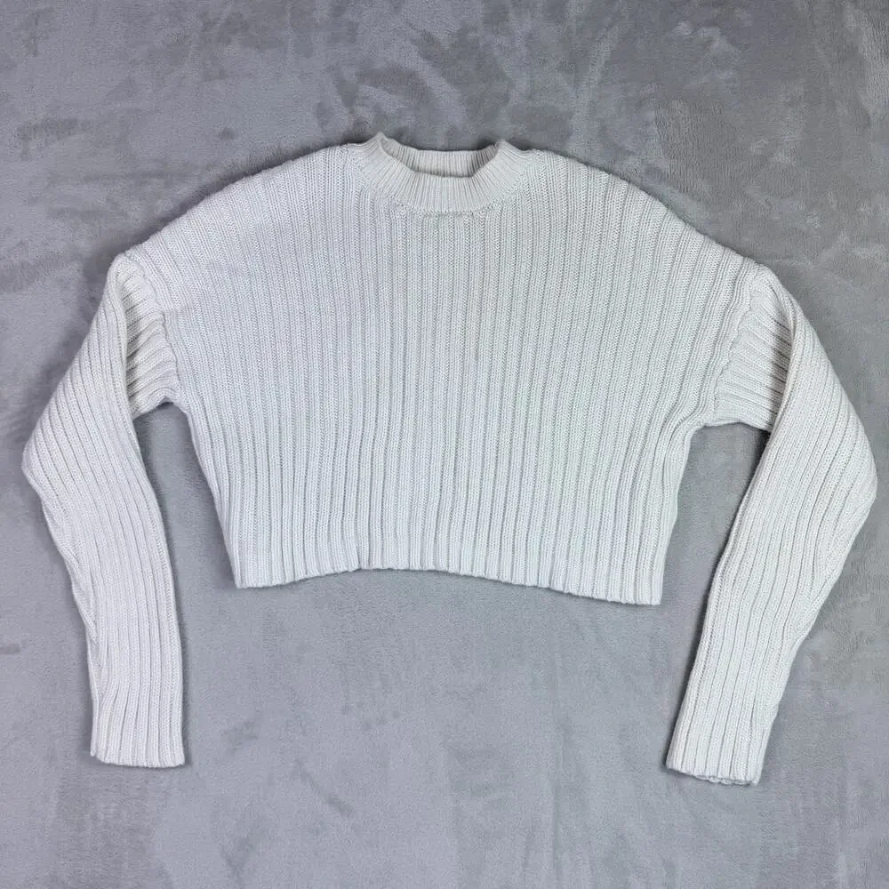 Forever 21 Womens Ribbed Mock Neck Cropped Sweater Cream White Size S